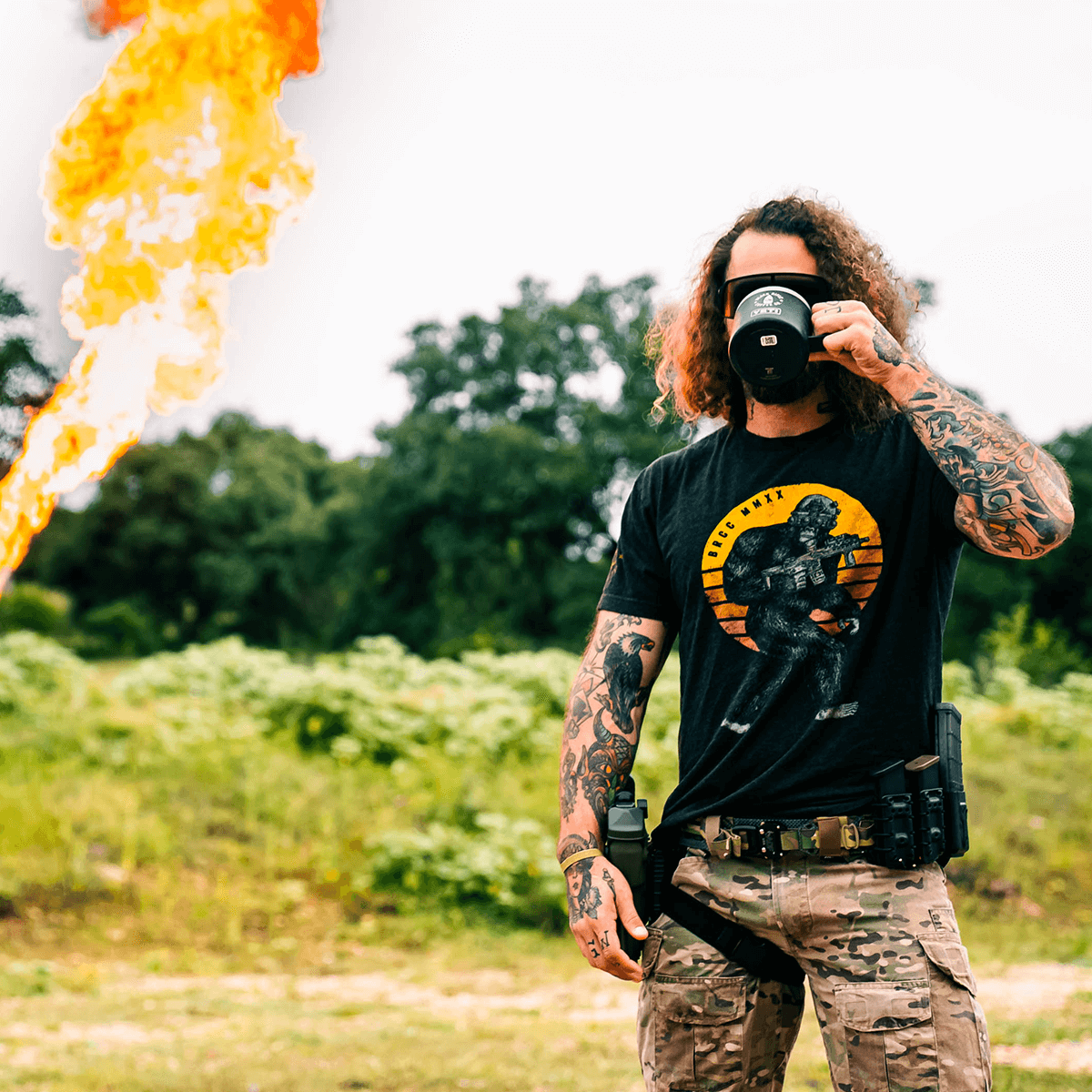 Military shirt for men - Black Rifle Coffee Company Tactisquatch Shirt vintage black flamethrower