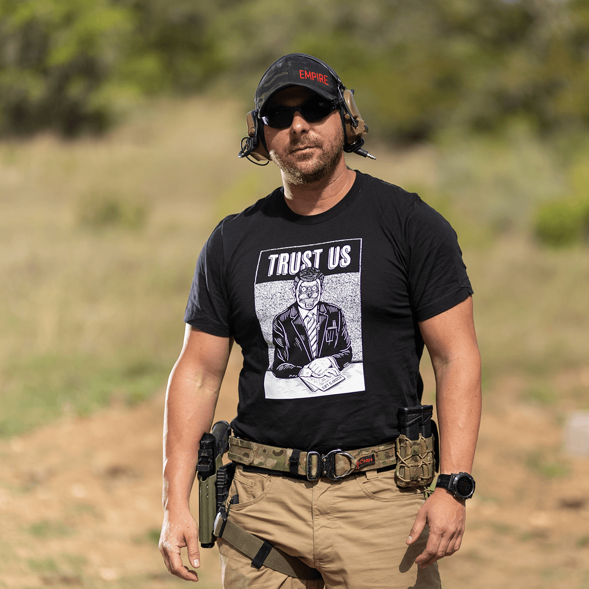 libertarian anti governnment shirts for men - Black Rifle Coffee Company Trust Us T-Shirt shooting range