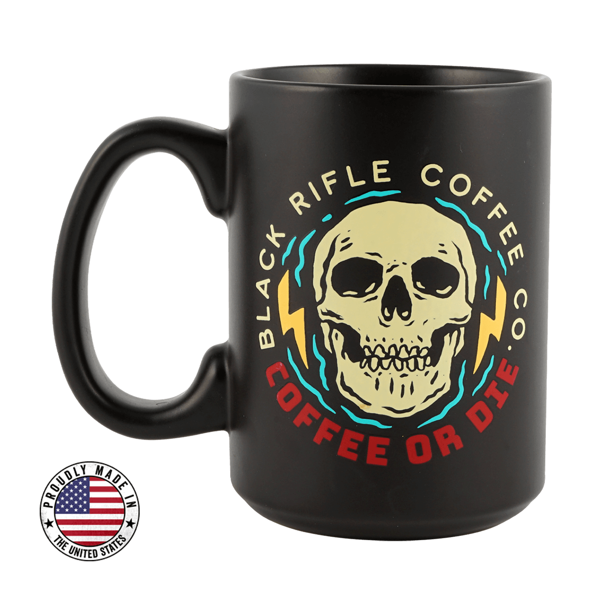 Coffee or Die Skull Mug - Black Front