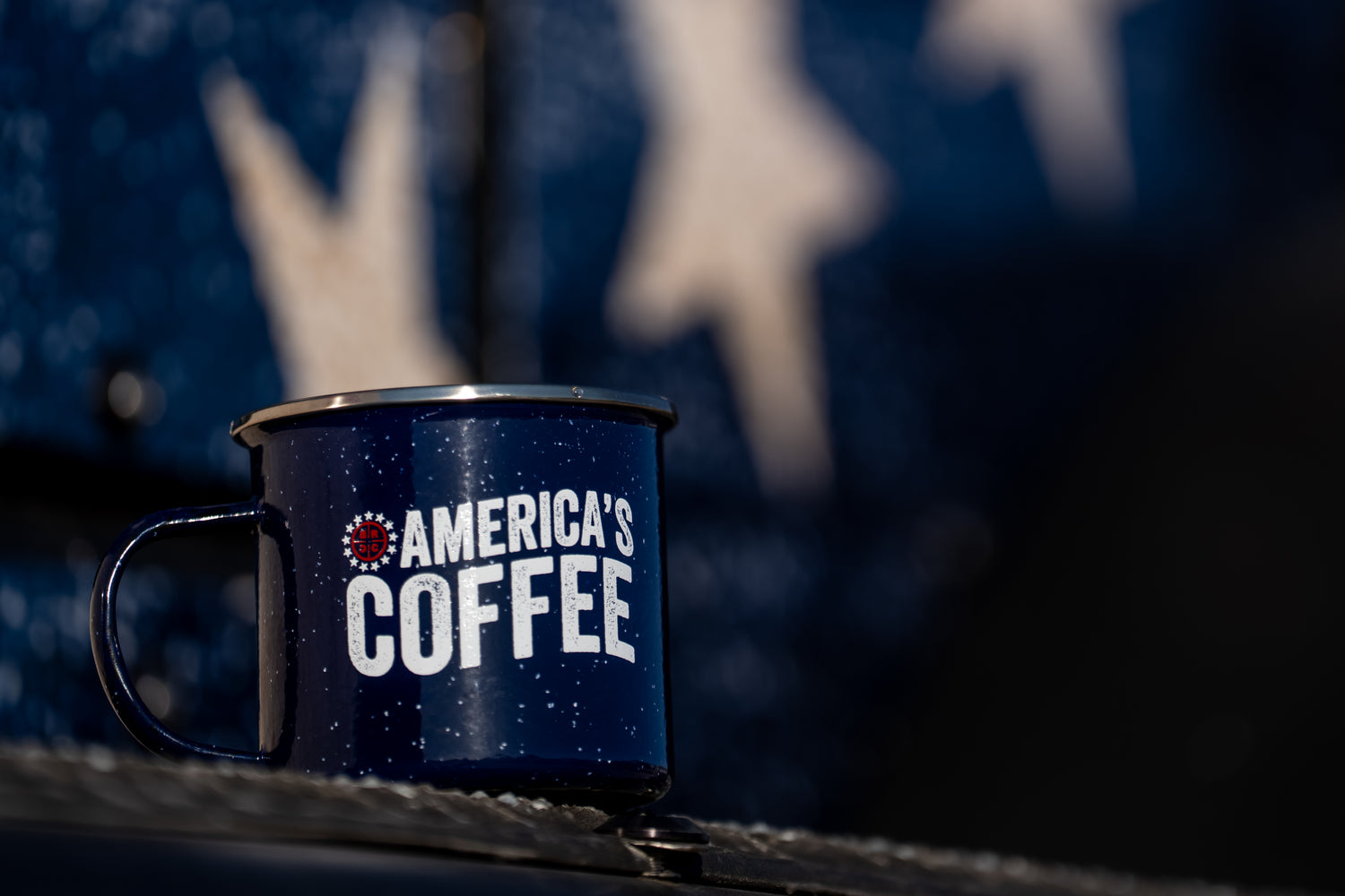 America's Coffee RWB Enamel Mug, 17 oz
