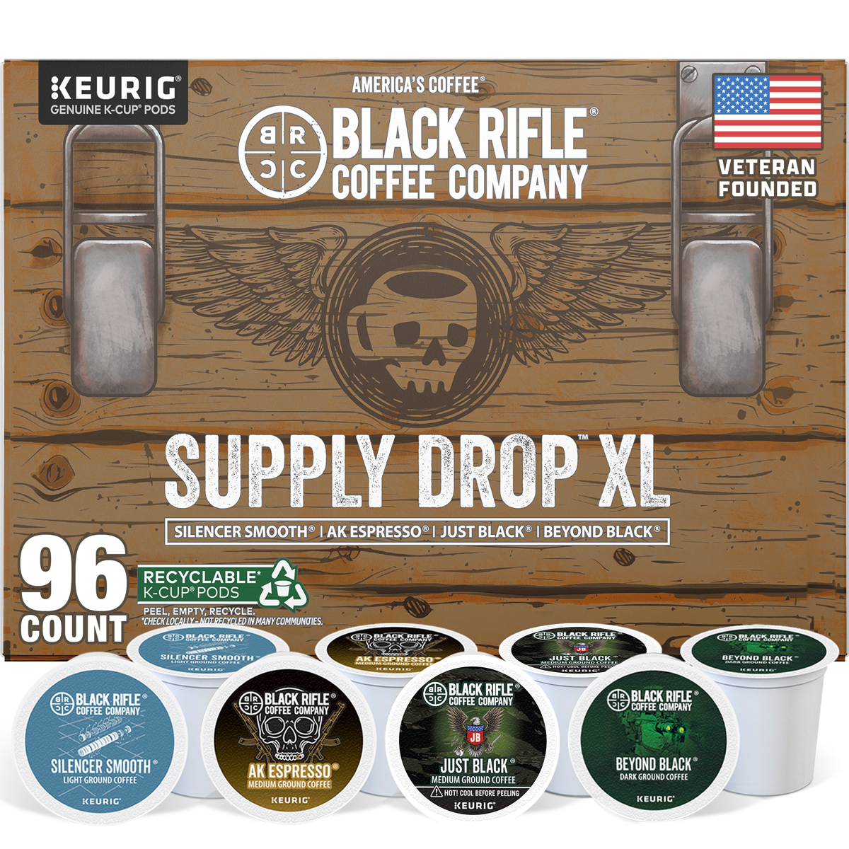 Black Rifle Coffee Supply Drop 96 K-Cup Variety Pack, Light to Dark Roast