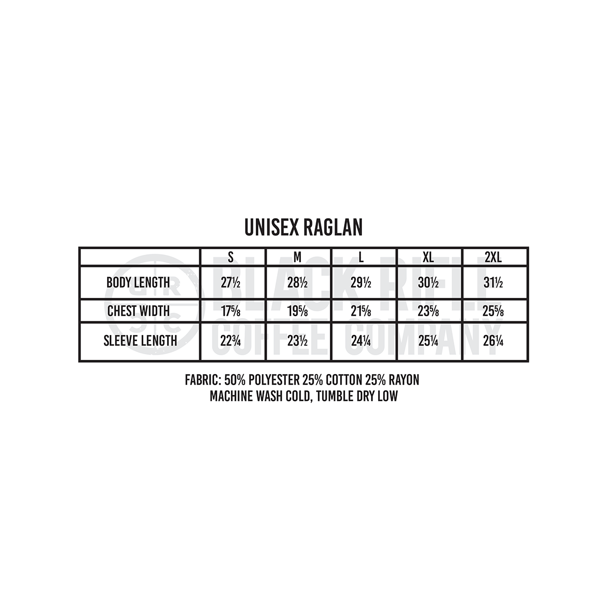 Finest Roast Raglan - Size Chart
